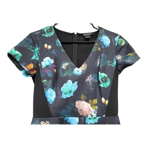 Club Monaco Women's Aurelie Dress Fit & Flair Flowers Butterfly V-Neck Pockets 4 - Picture 3 of 12